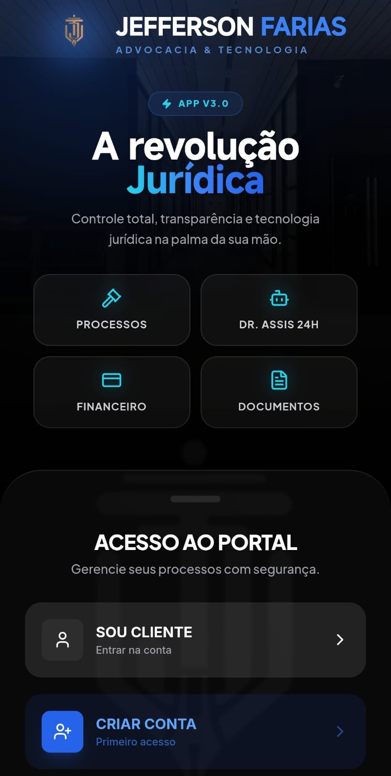 Aplicativo Portal do Cliente — Jefferson Farias Advocacia